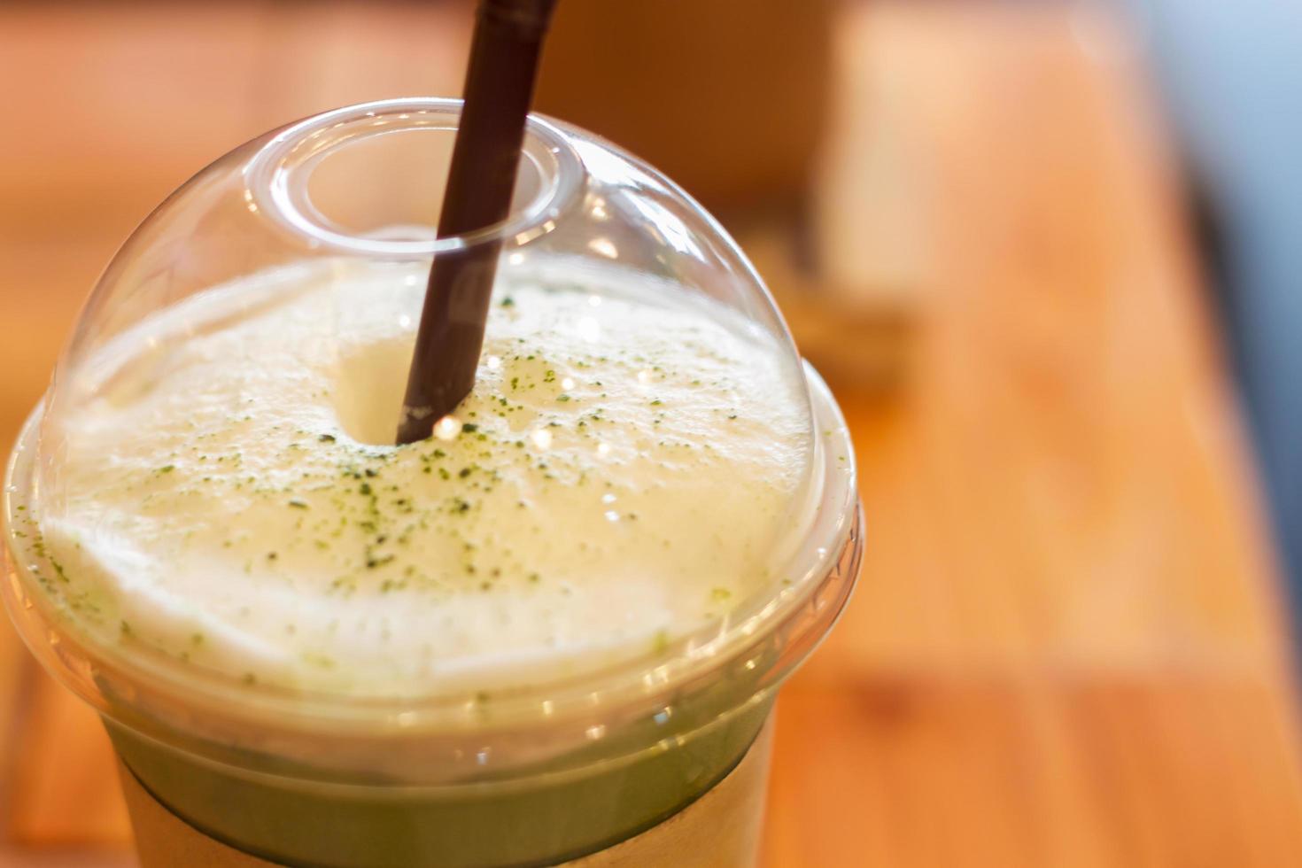 Close-up of a matcha frappe photo