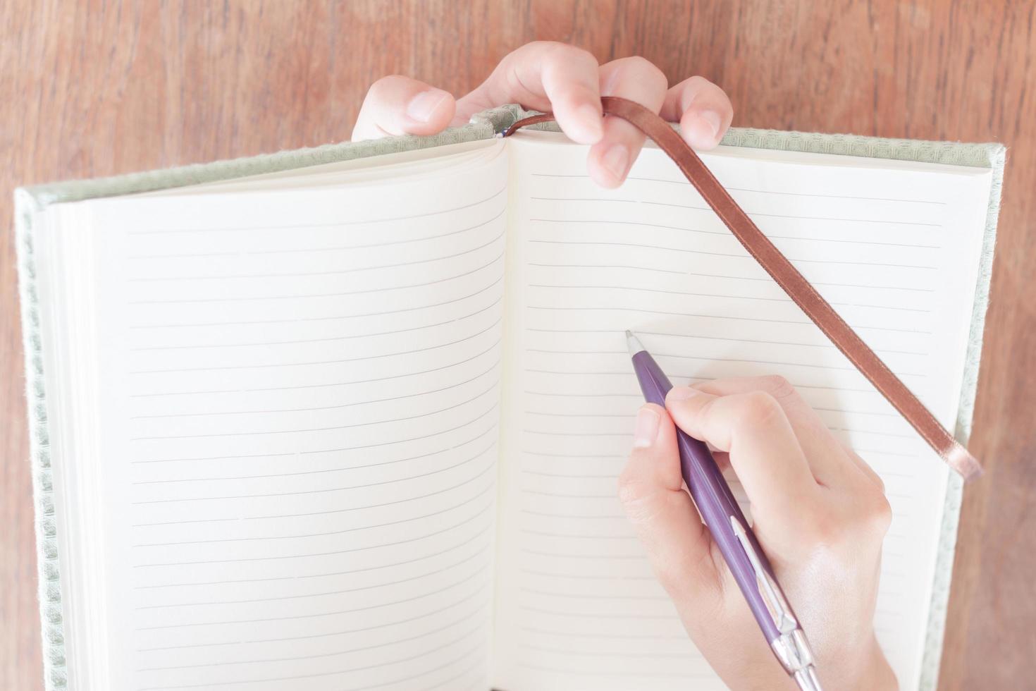 Woman taking notes in a notebook photo