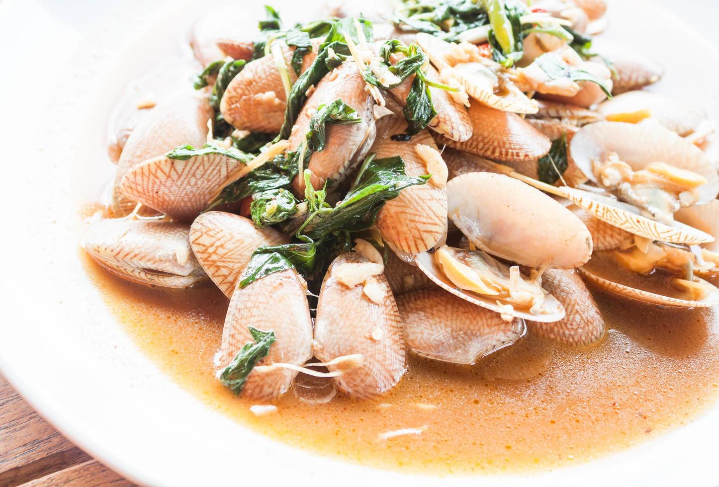 Close-up of clams with roasted chili paste photo