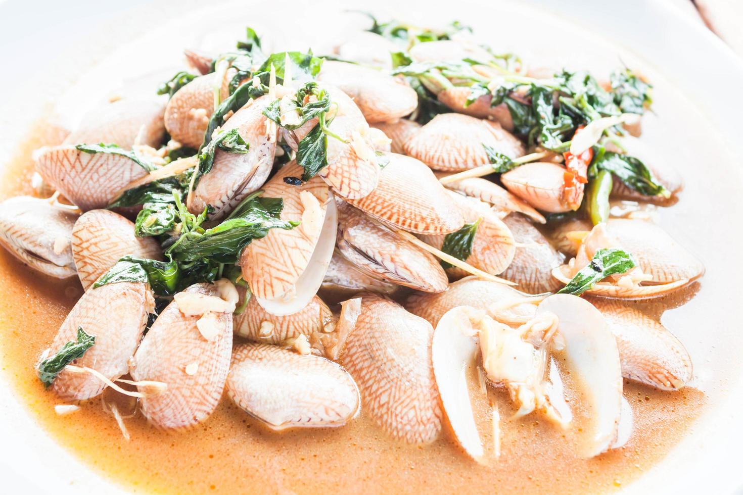 Close-up of stir-fried clams photo