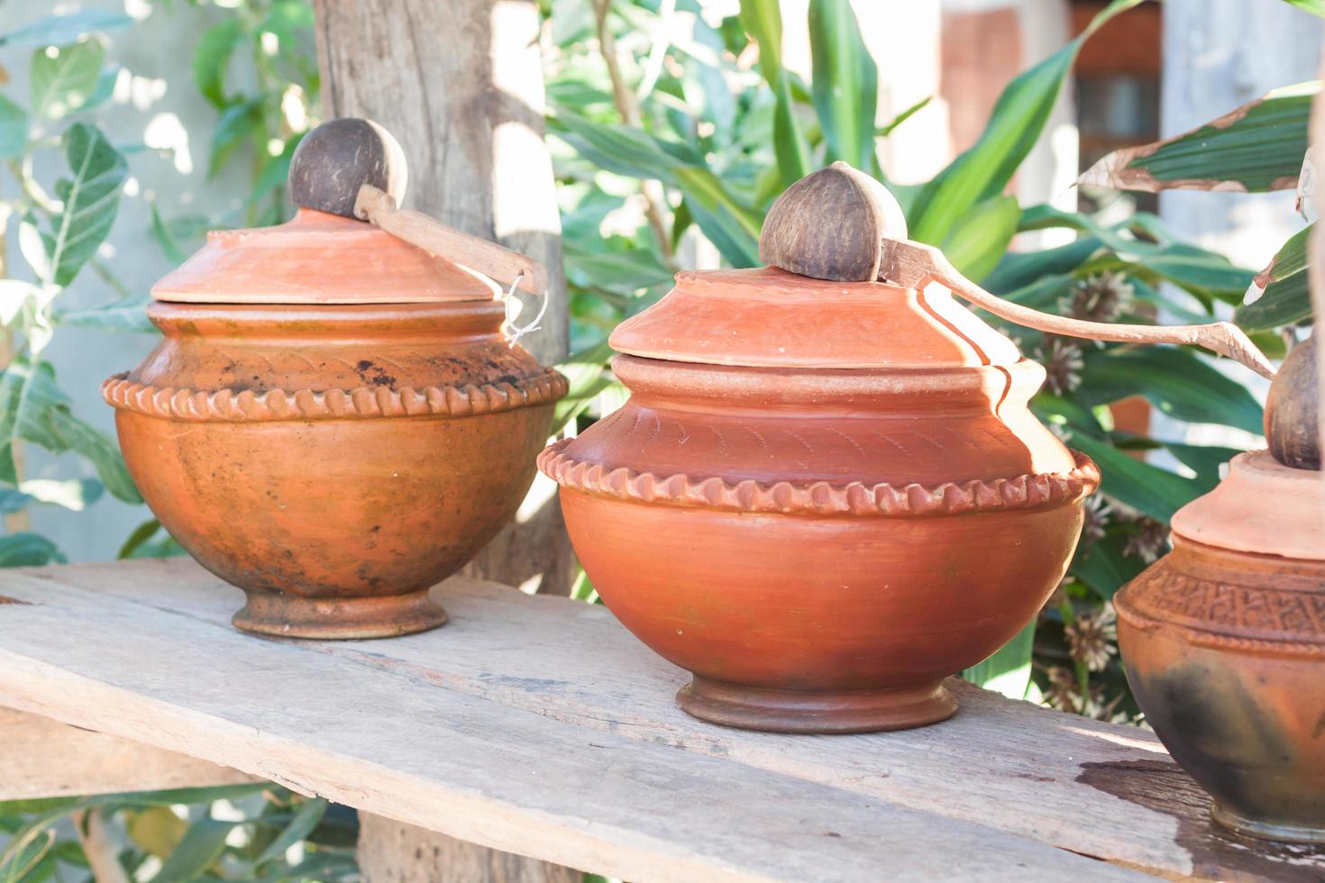 Clay pots in a garden photo