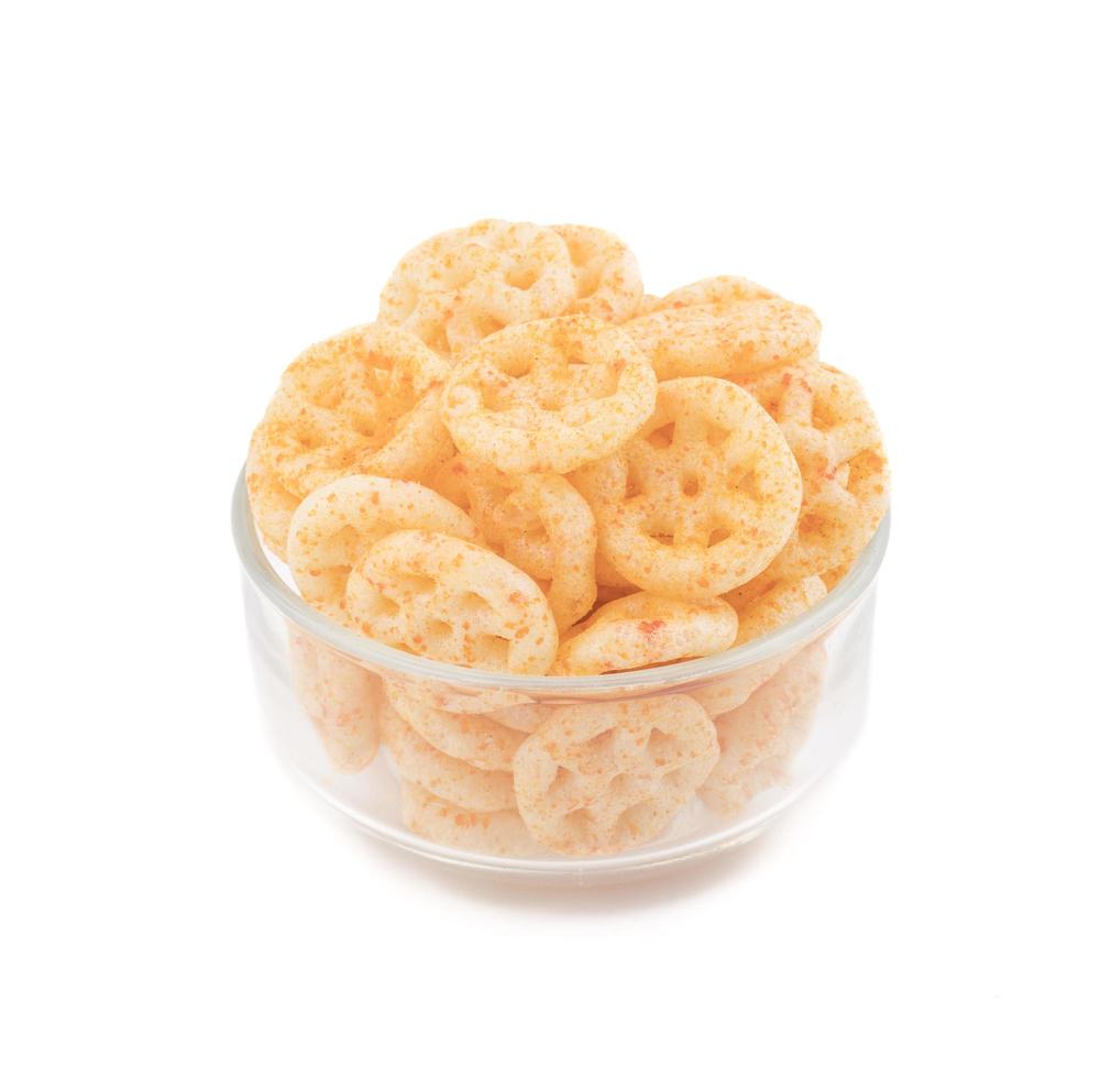 Salty wheels snack in a glass bowl photo