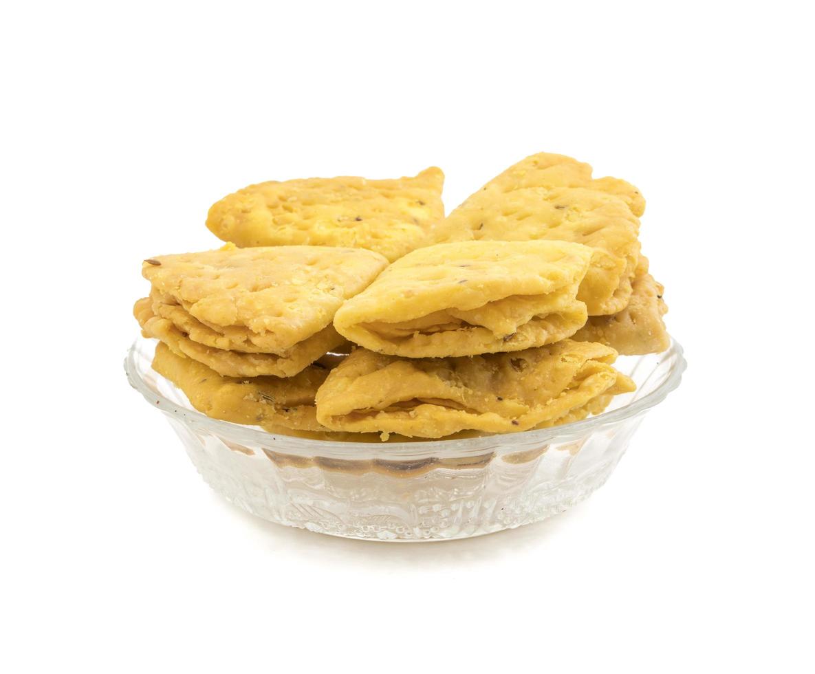 Close-up of masala khari in a glass bowl photo