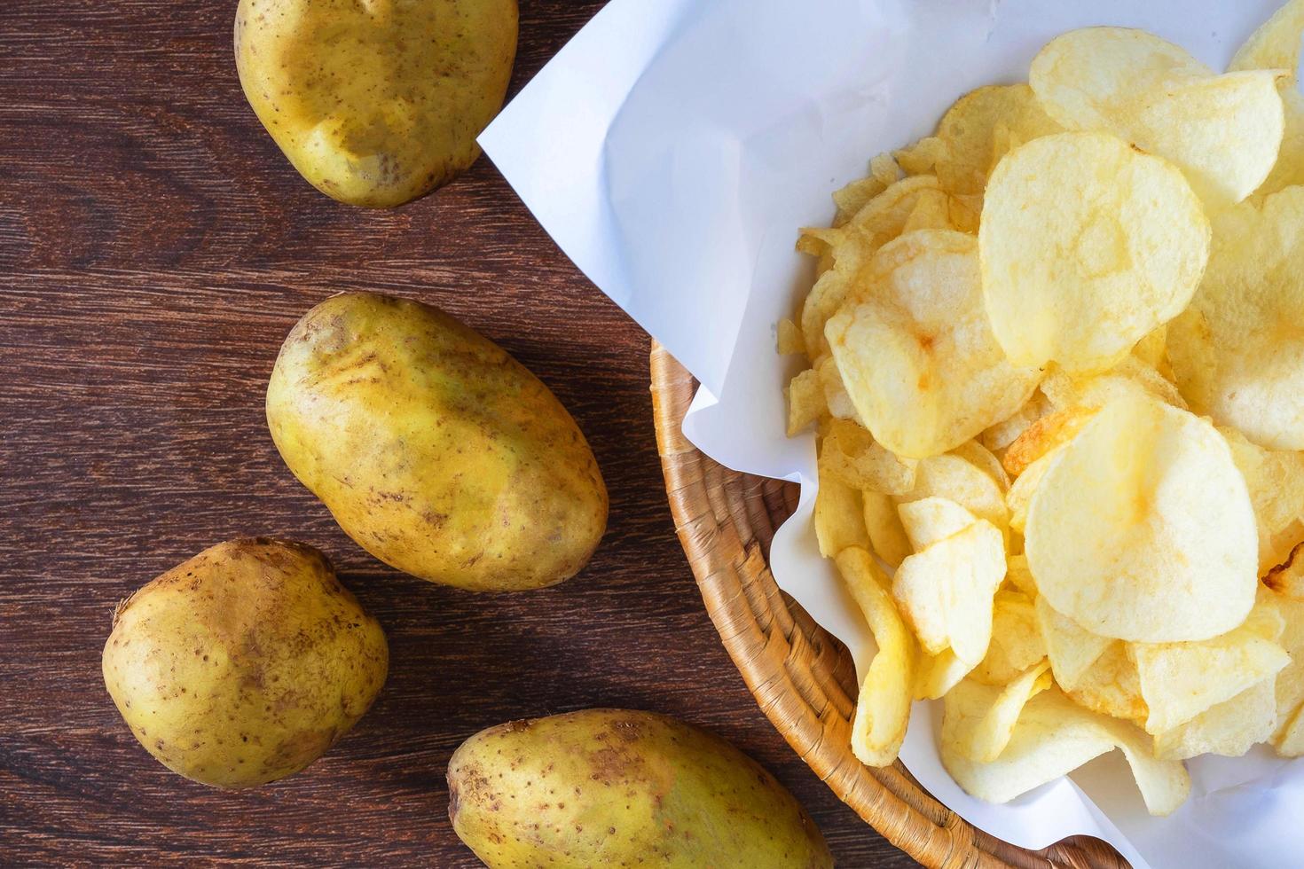 Fried potato chips in basket photo