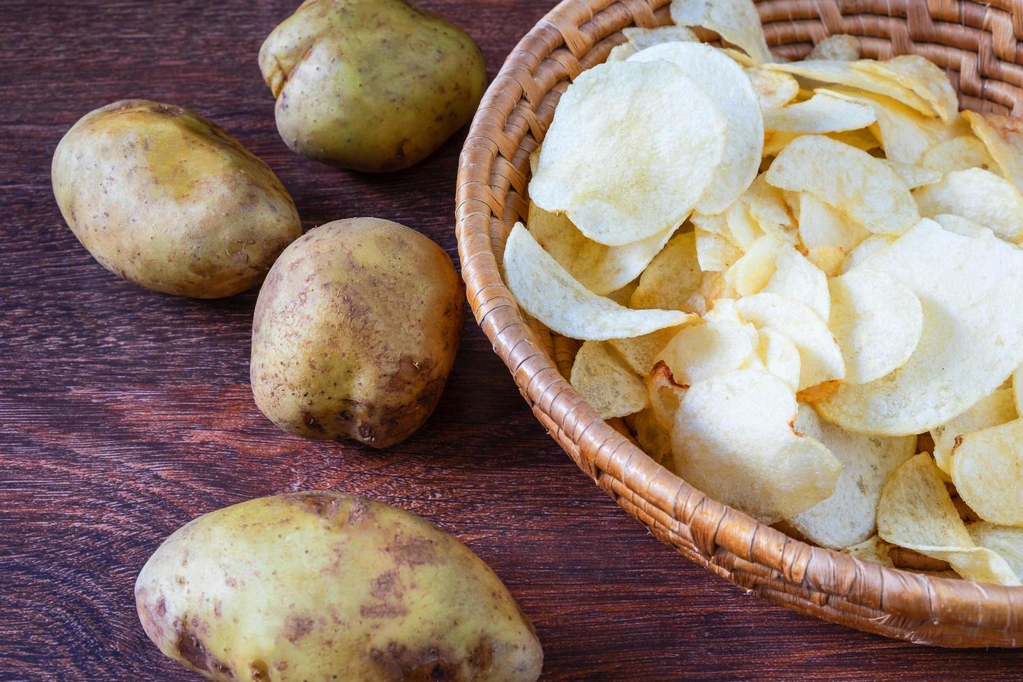 Fried potato chips in basket photo