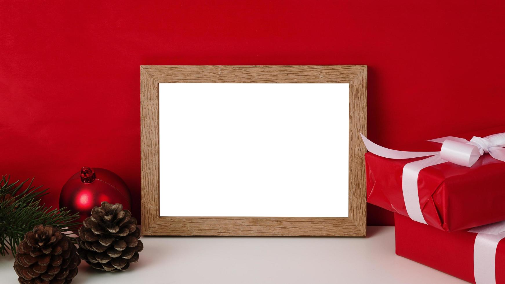 Blank wooden photo frame mockup