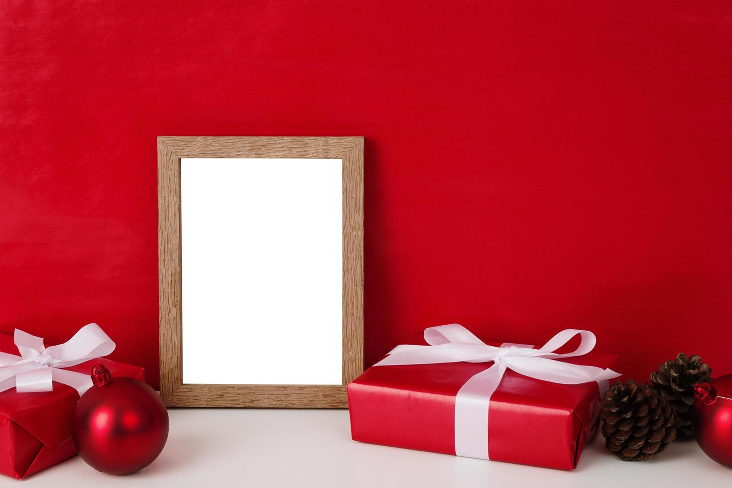 Blank wooden photo frame mockup template