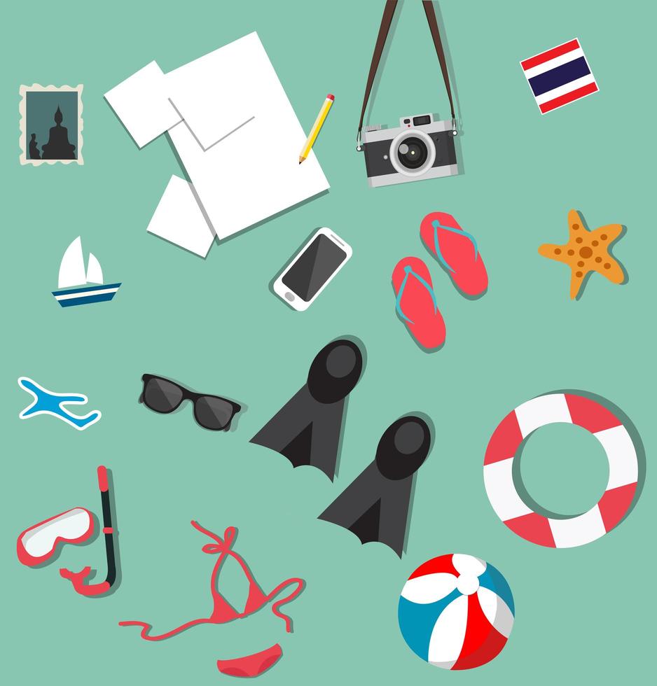 conjunto de accesorios de vacaciones en la playa de verano vector
