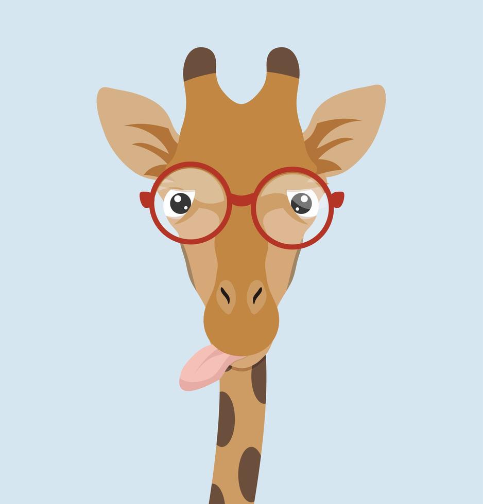 Funny giraffe with tongue out wearing red glasses vector