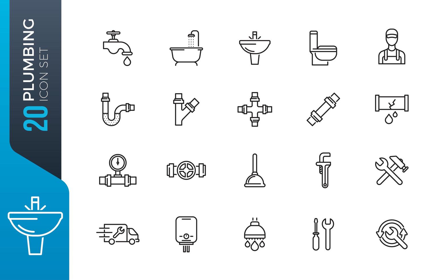 iconos de línea de equipos de plomería y sanitarios vector