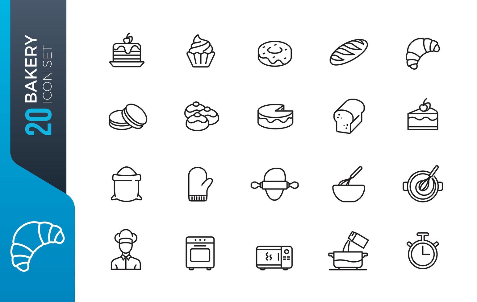 Minimal bakery icon set vector