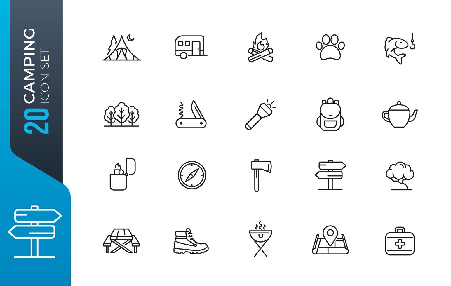 Minimal camping icon set vector