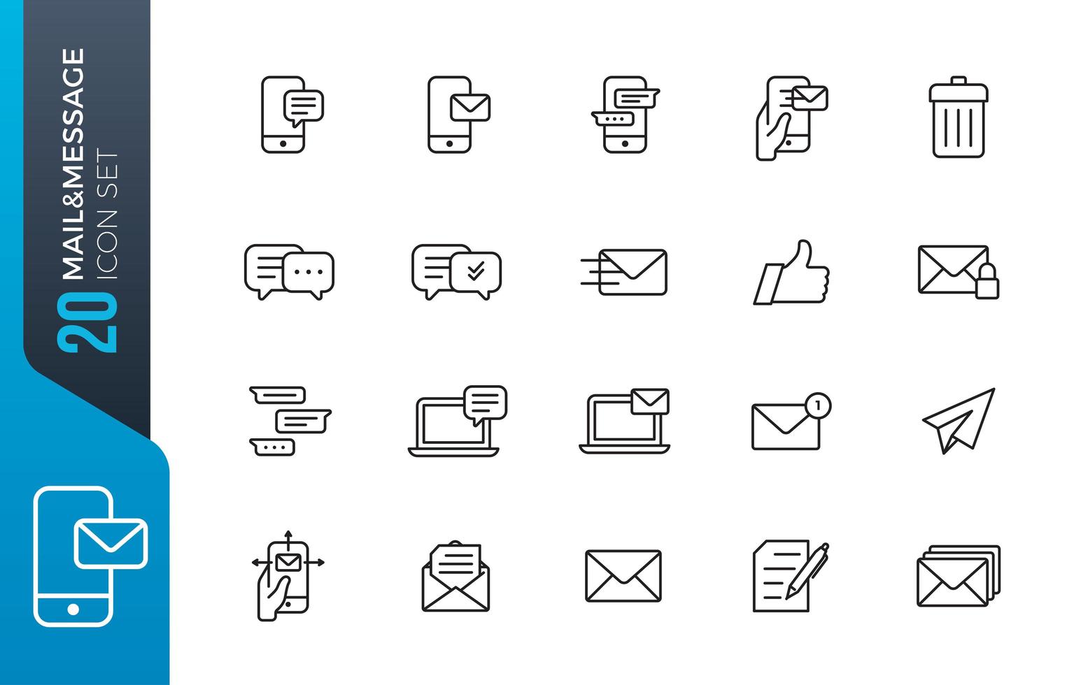 Mail message icon set vector