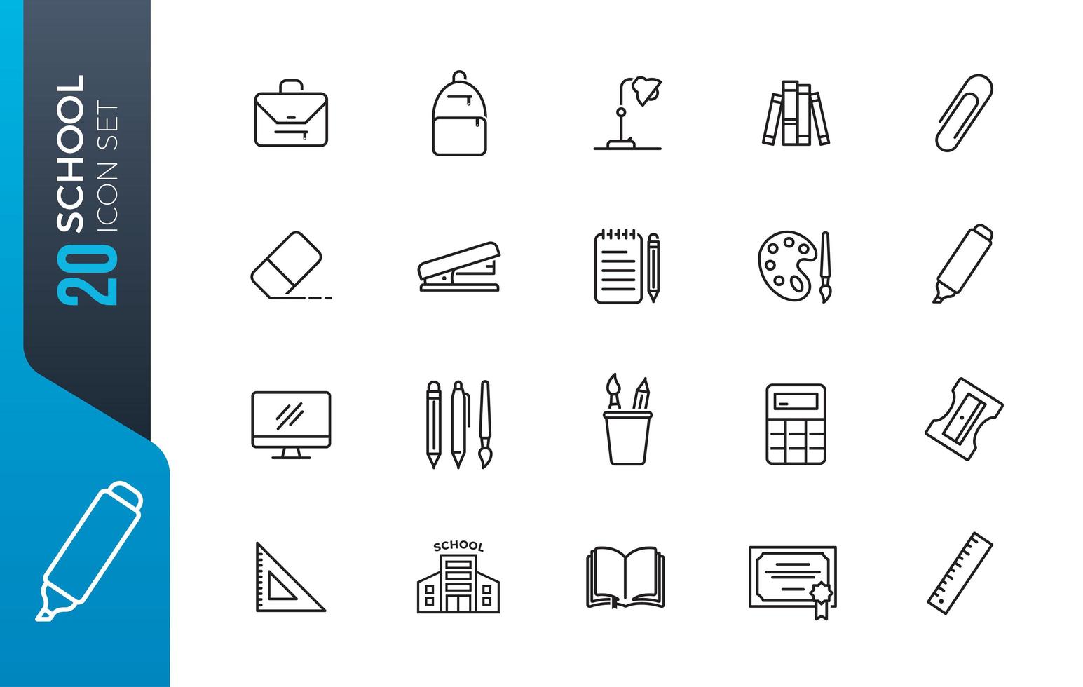 Minimal school icon set vector