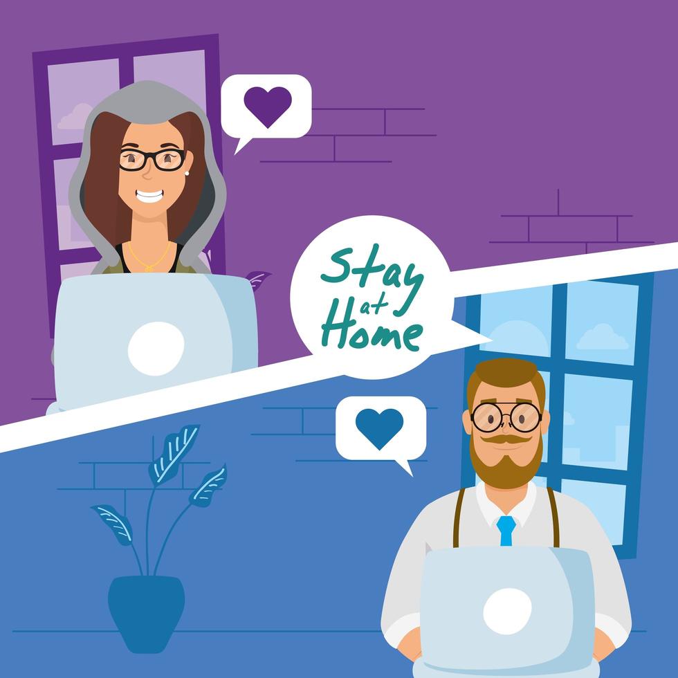 Stay home campaign with people on a video call vector