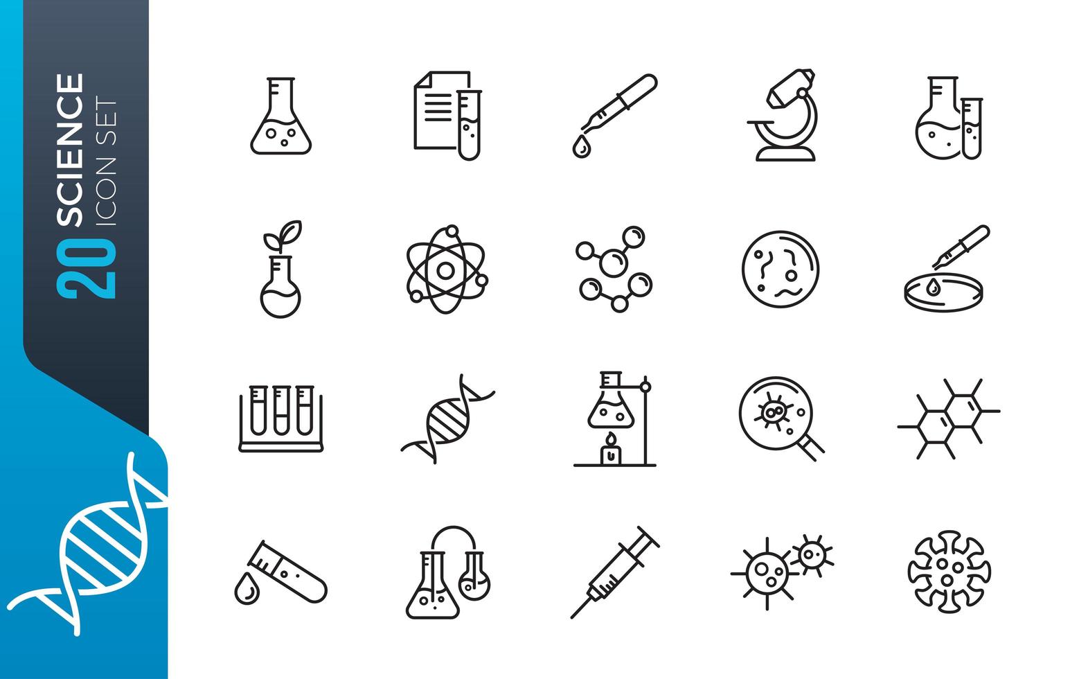 conjunto de iconos de ciencia mínima vector