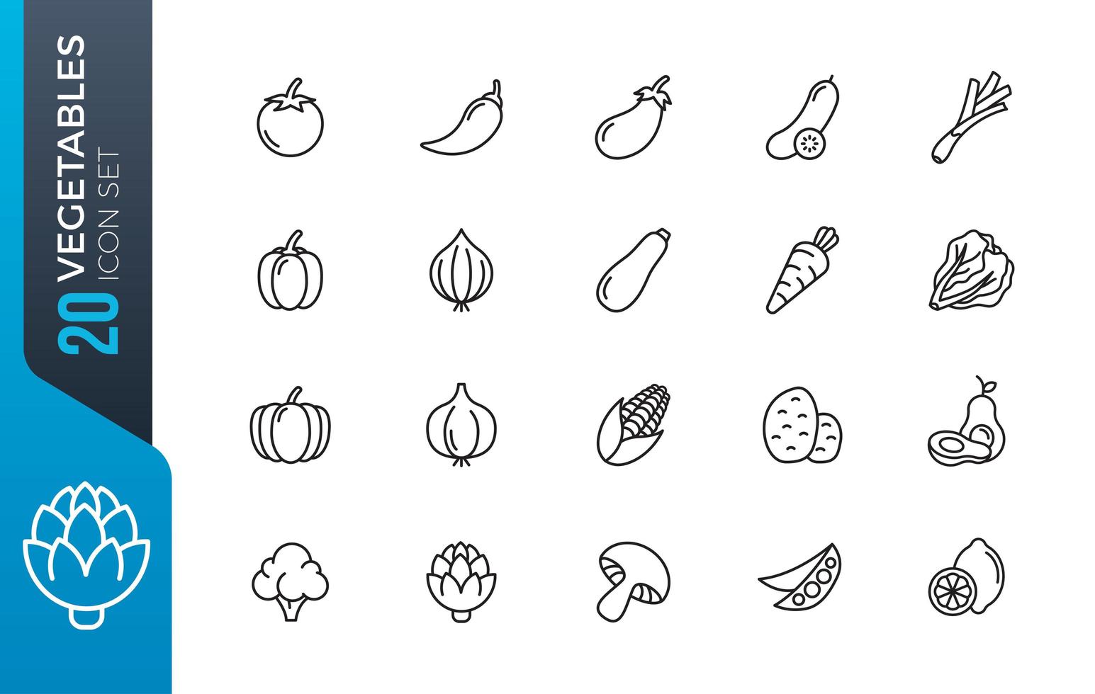 Minimal vegetables icon set vector