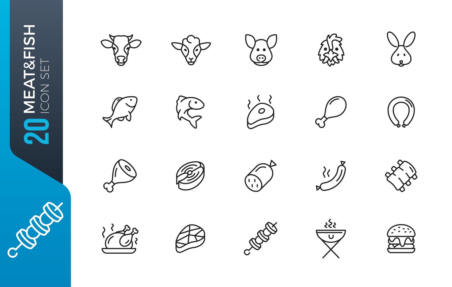 Meat fish icon set vector