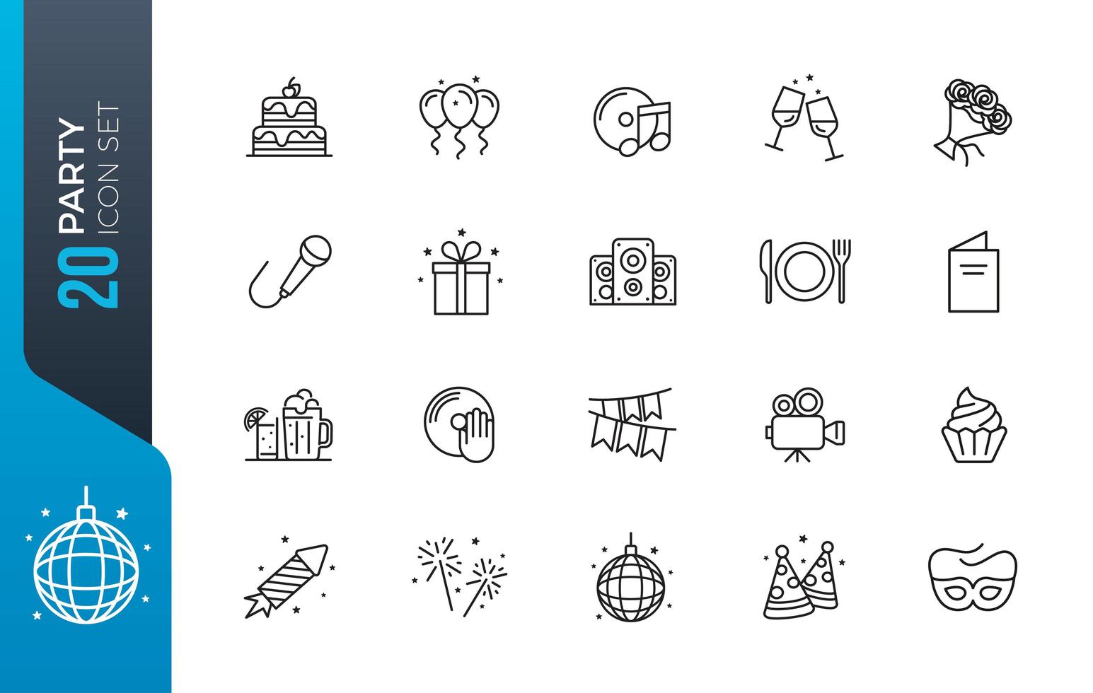 Minimal party icon set vector