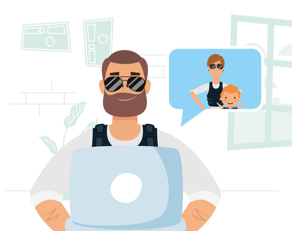 Man using laptop for a video call at home vector