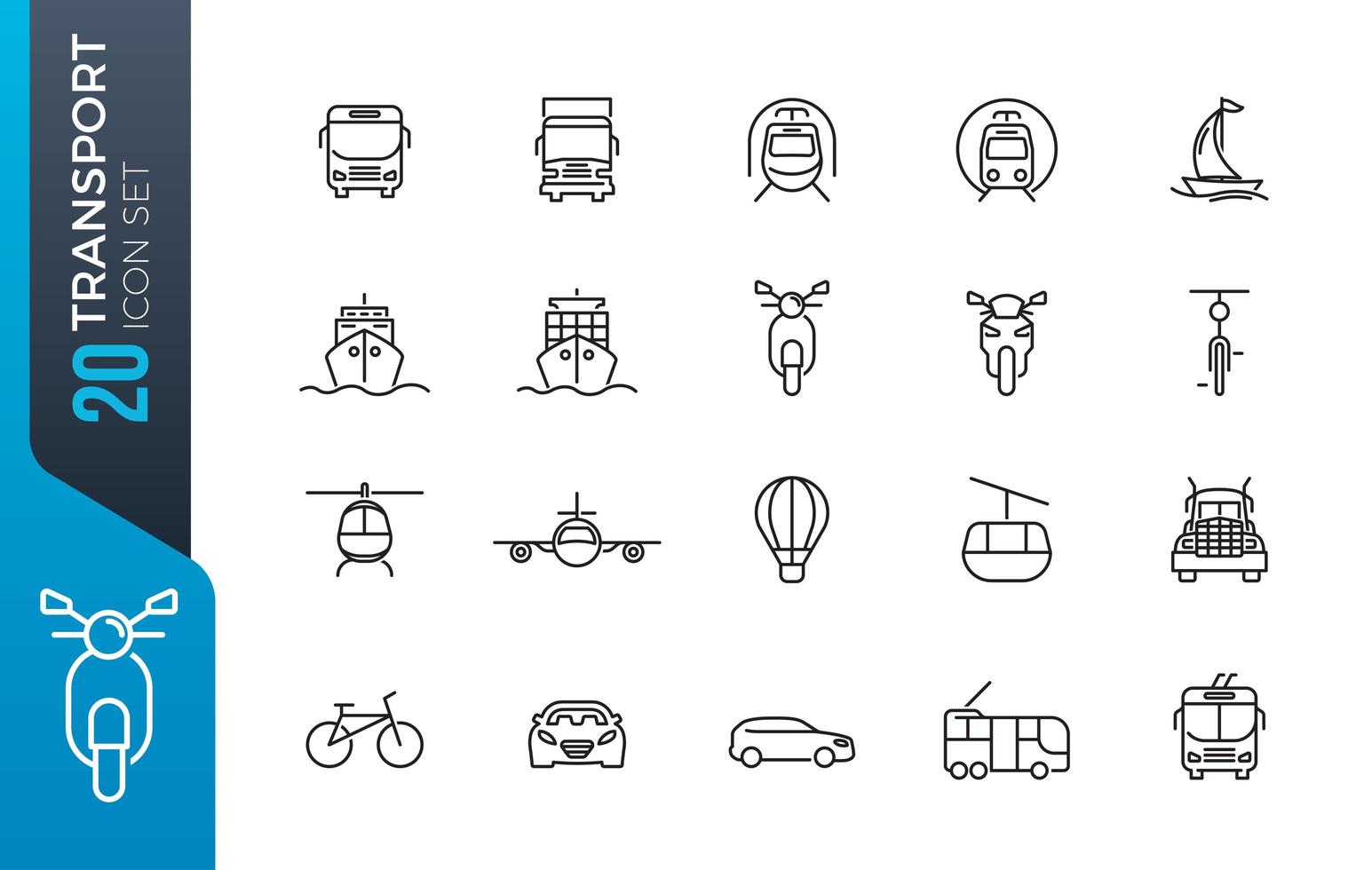 conjunto de iconos de transporte mínimo vector