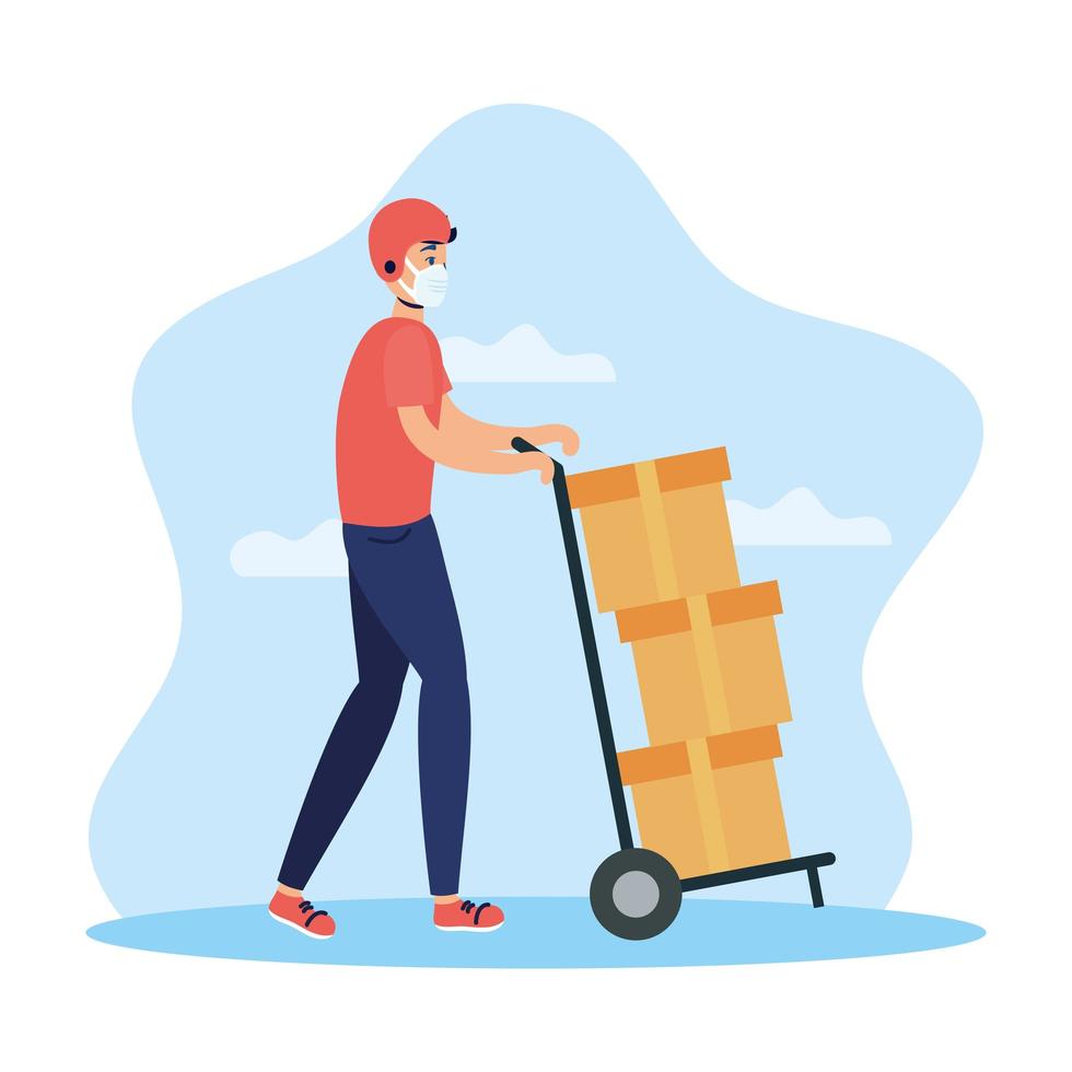 Delivery service worker with face mask vector