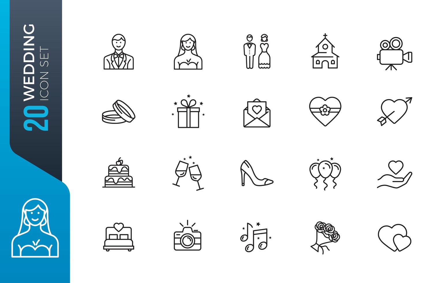 Minimal wedding icon set vector