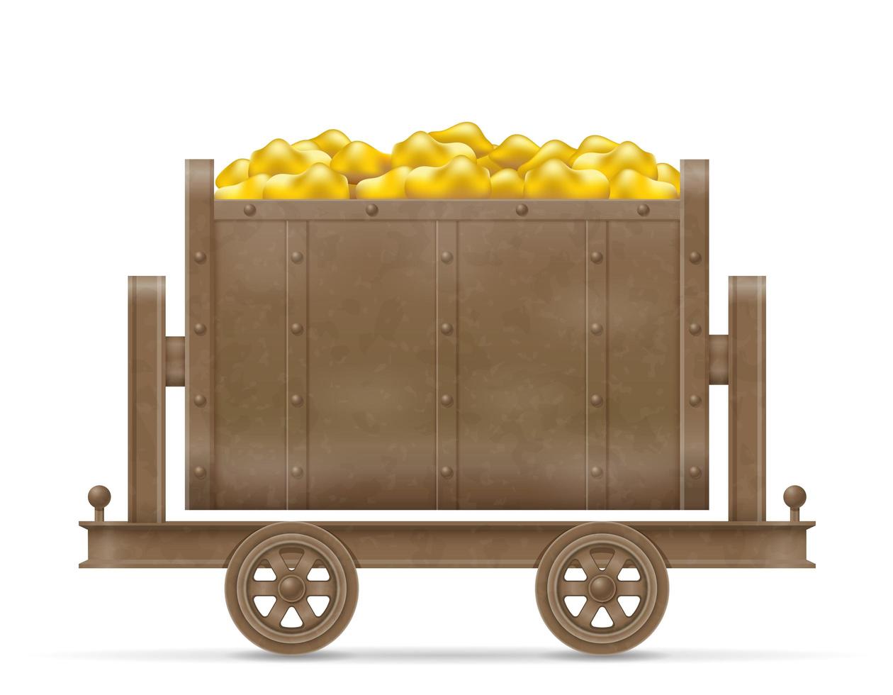 Mining trolley cart with gold vector