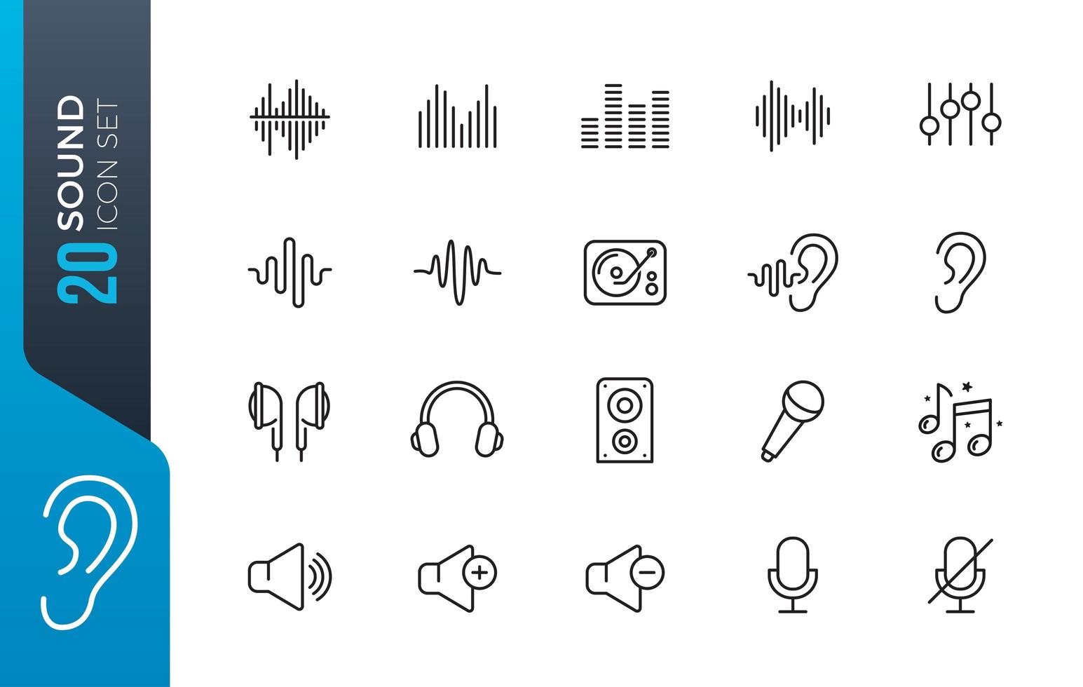 conjunto de iconos de sonido mínimo vector