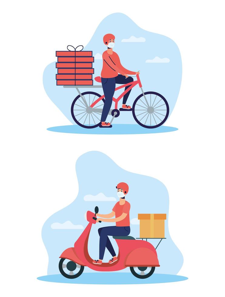 Delivery service with couriers working vector