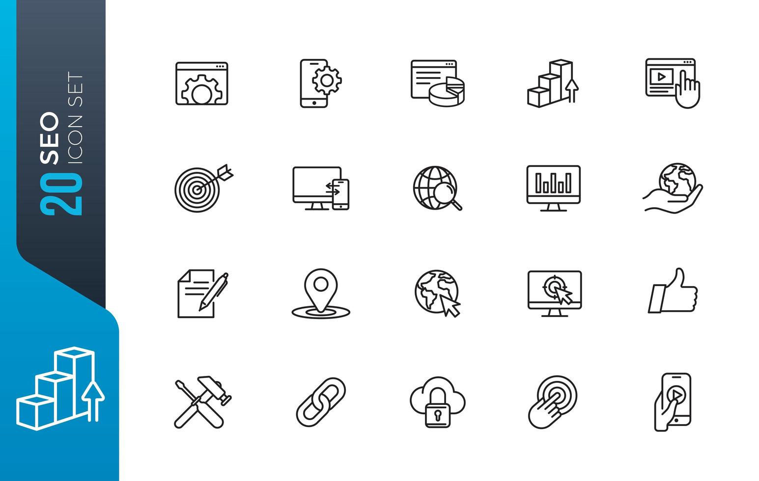 Minimal search engine optimization icon set vector