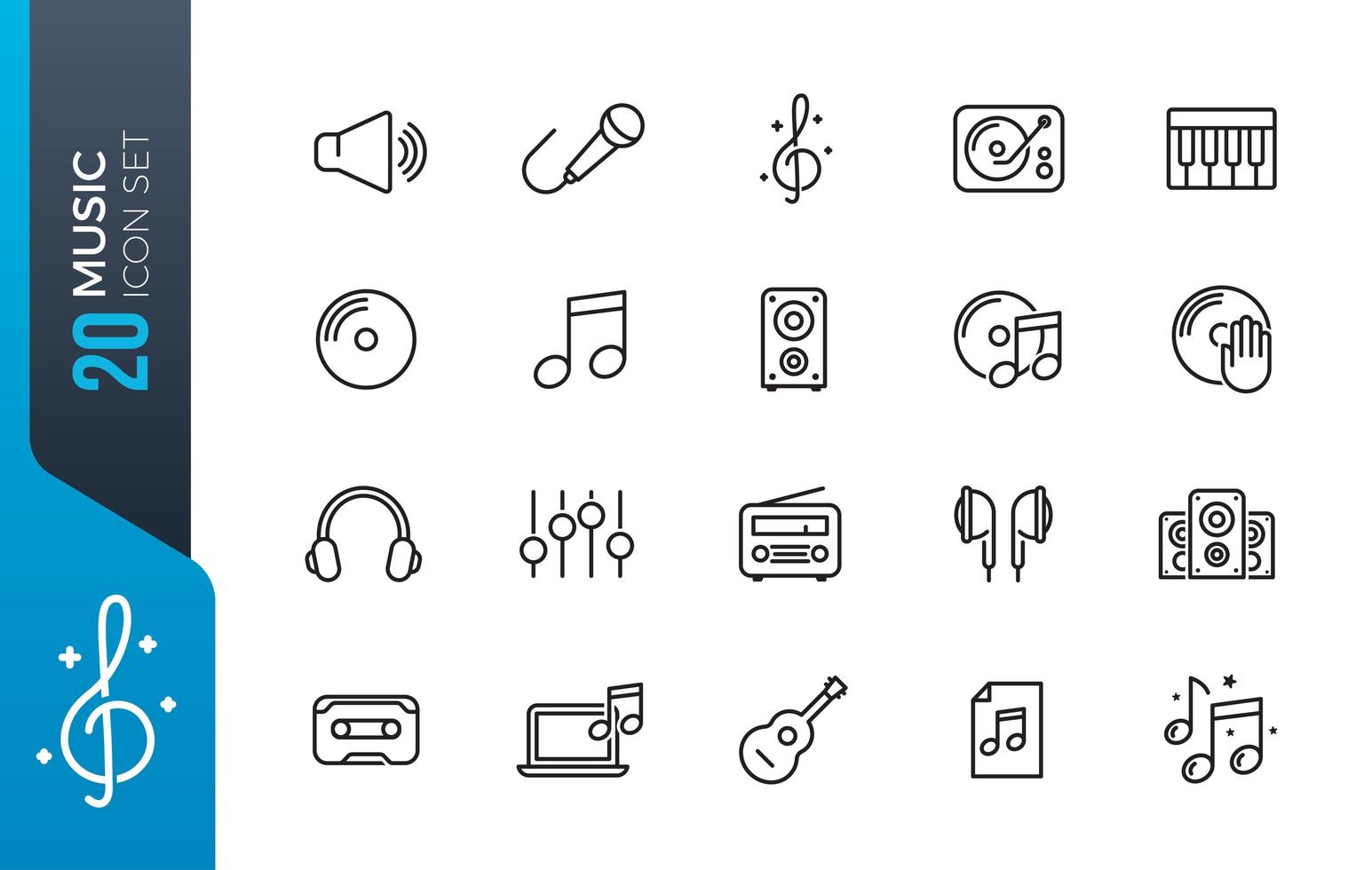 conjunto de iconos de música mínima vector