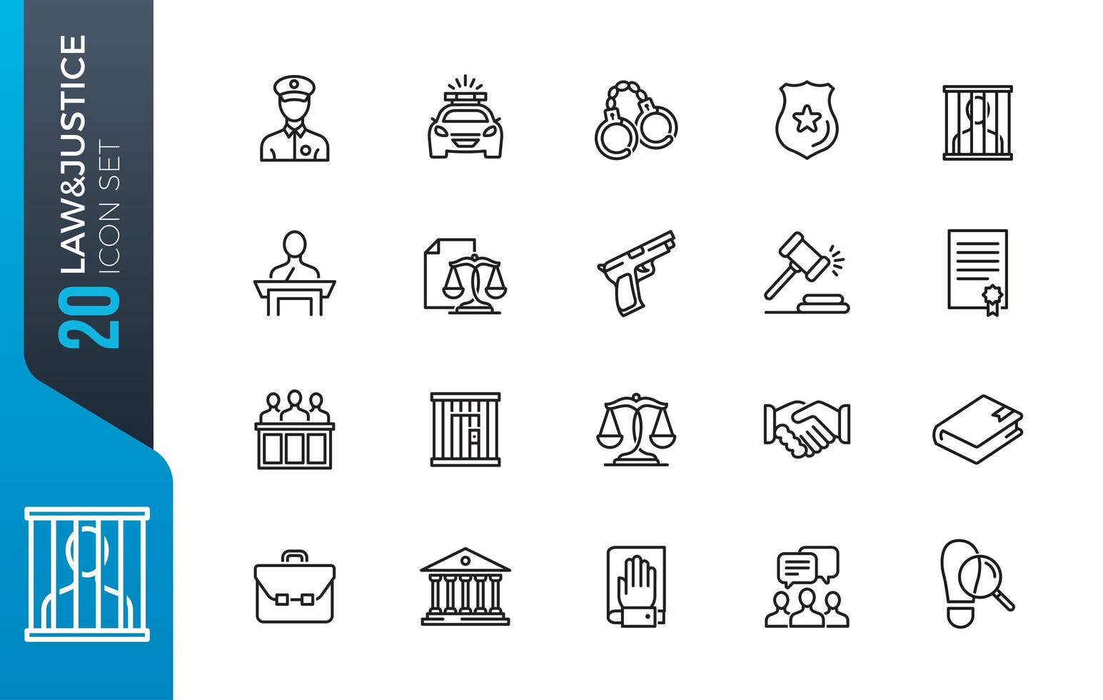 Law justice icon set vector