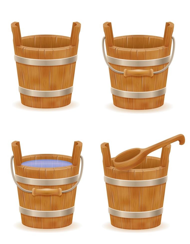 Wooden bucket with wood texture old retro vintage set vector