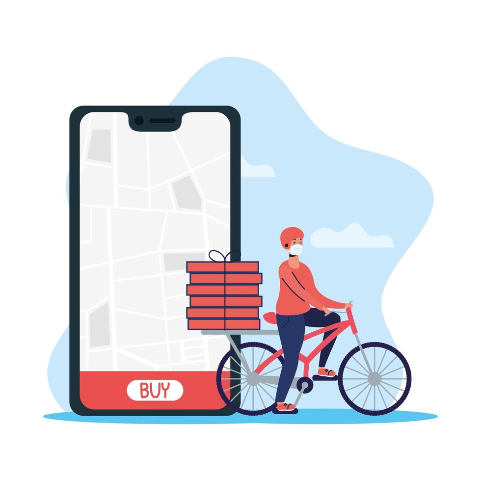 Servicio de entrega online con mensajería en bicicleta. vector