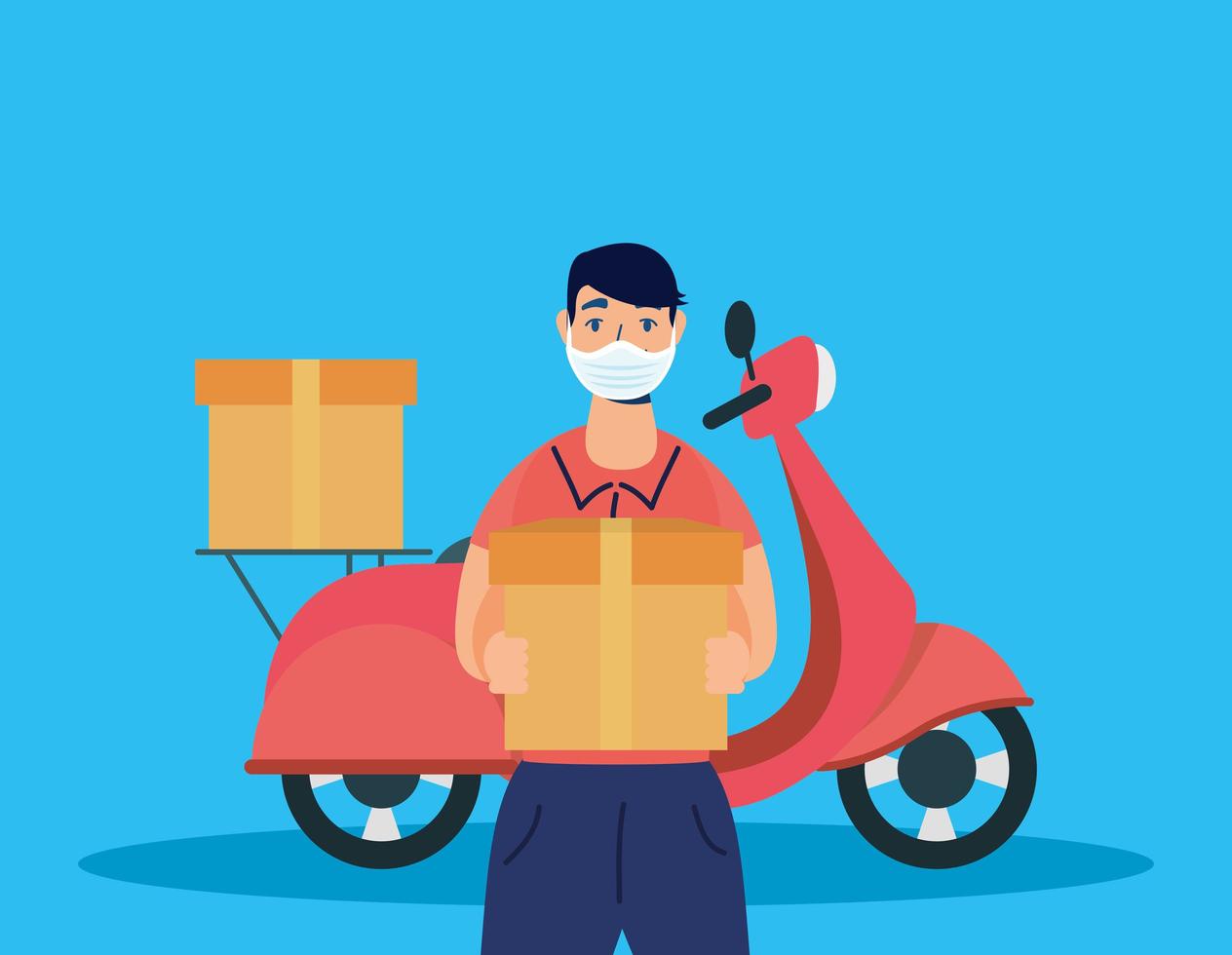 Trabajador de mensajería de servicio de entrega con motocicleta vector