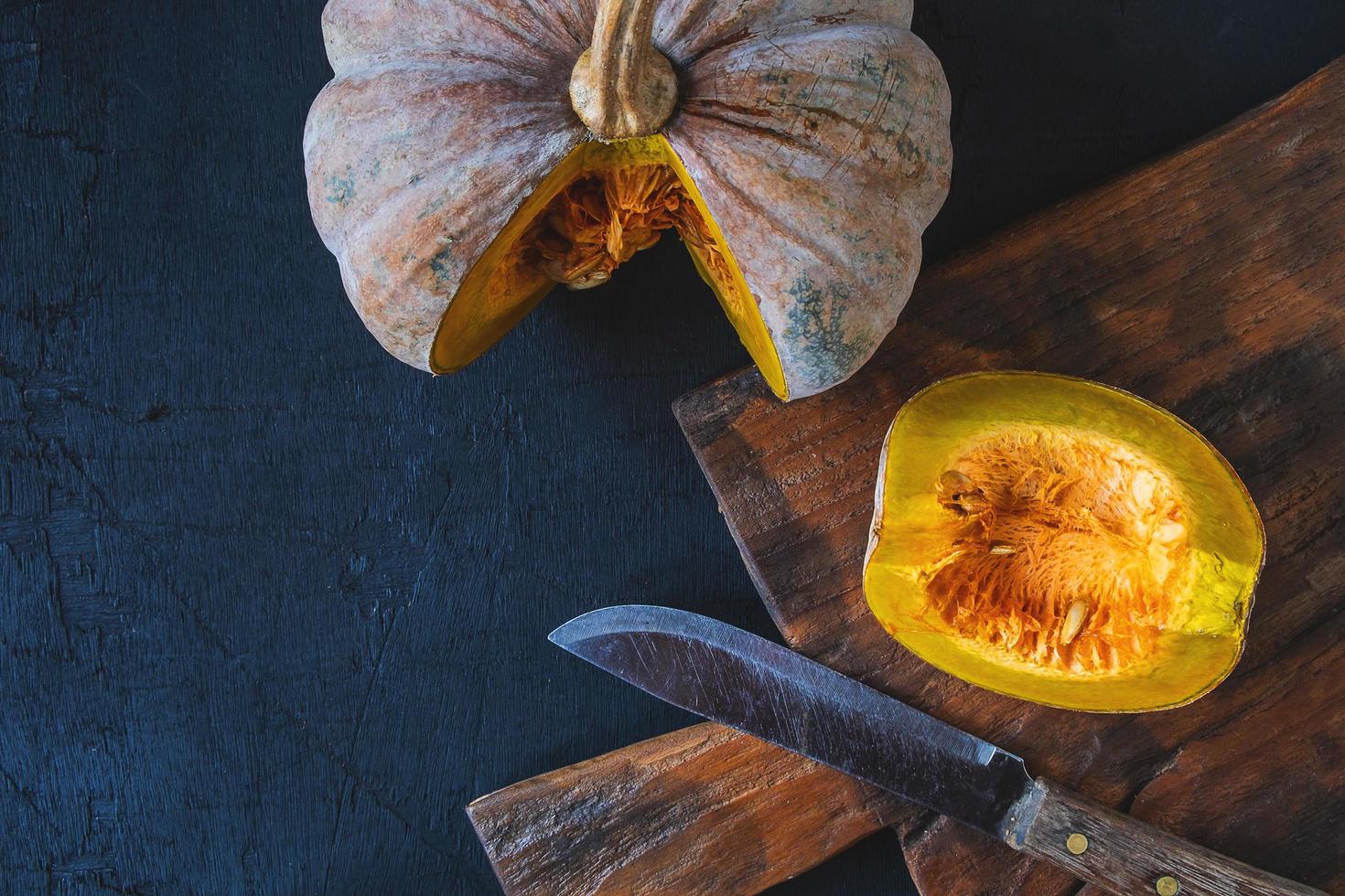 Vegetable pumpkin cut in half photo