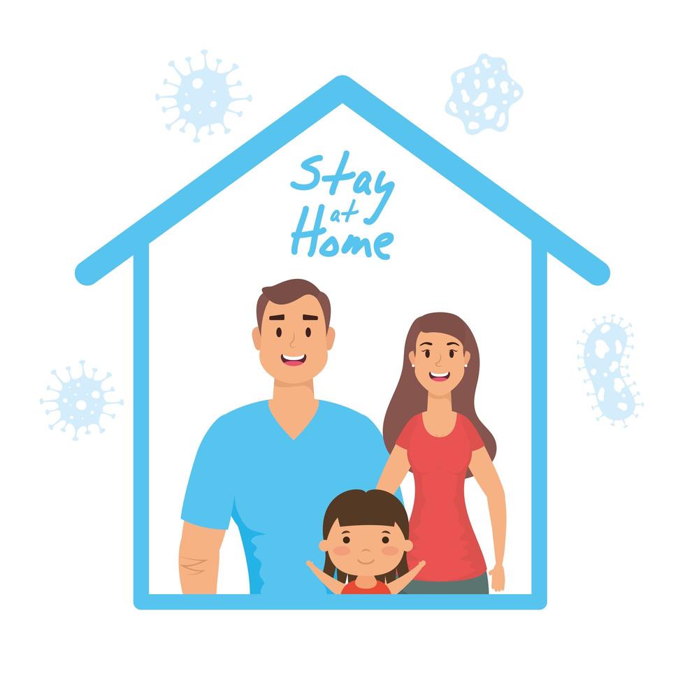 Stay home campaign with happy family at home vector