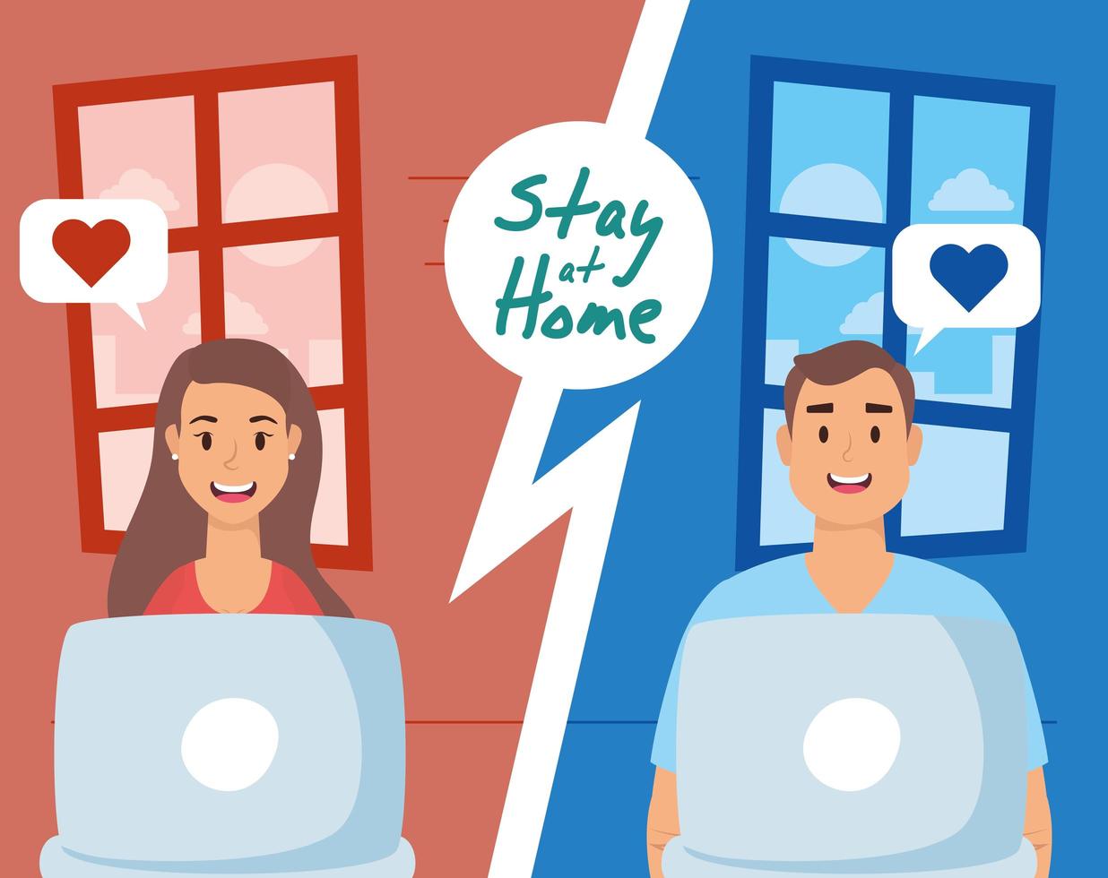 Stay home campaign with people on a video call vector