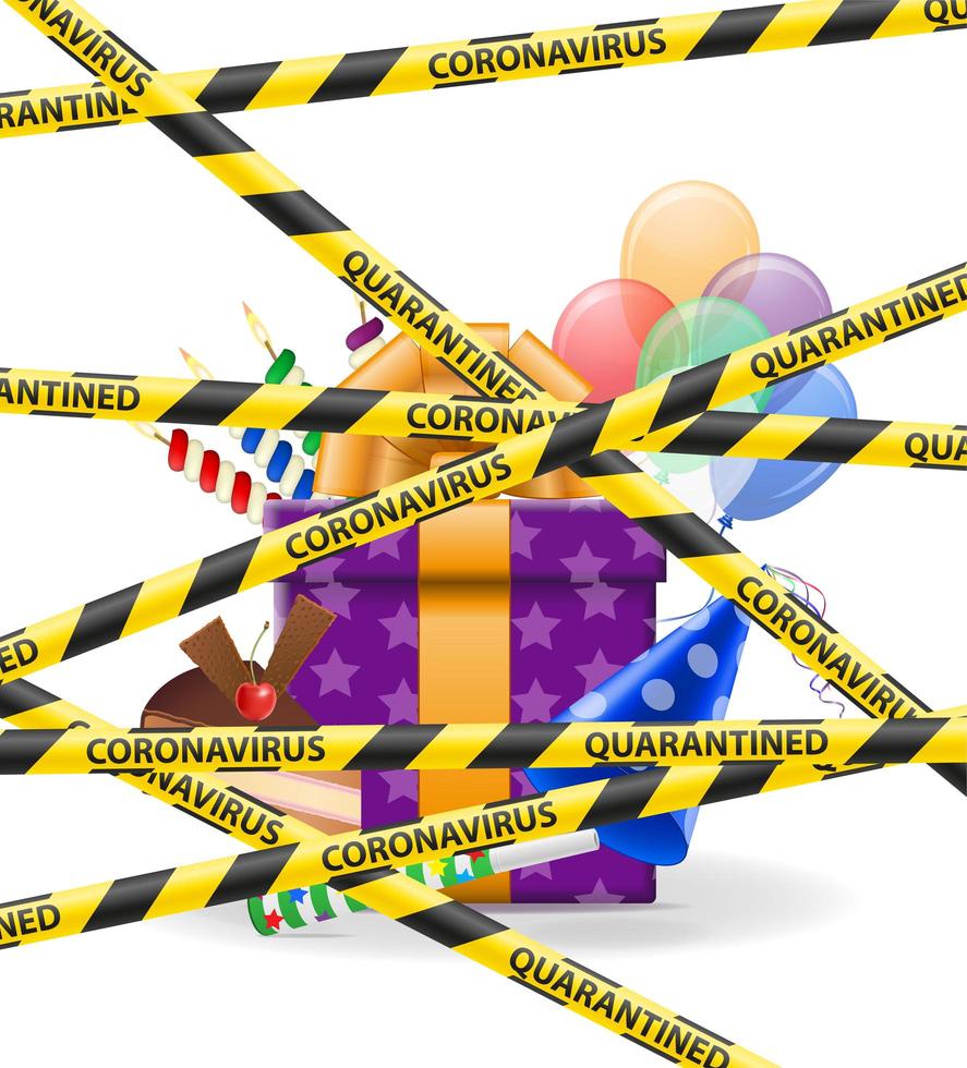 Striped protective tape prohibiting party due to pandemic vector