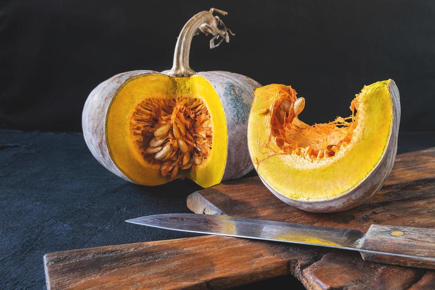 Pumpkin cut in half photo