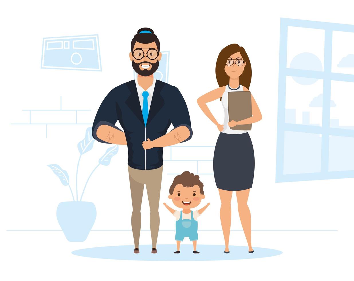Stay home campaign with happy family at home vector