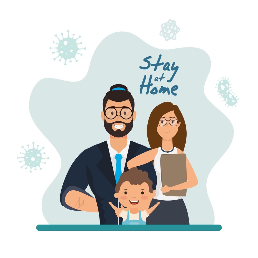 Stay home campaign with happy family at home vector