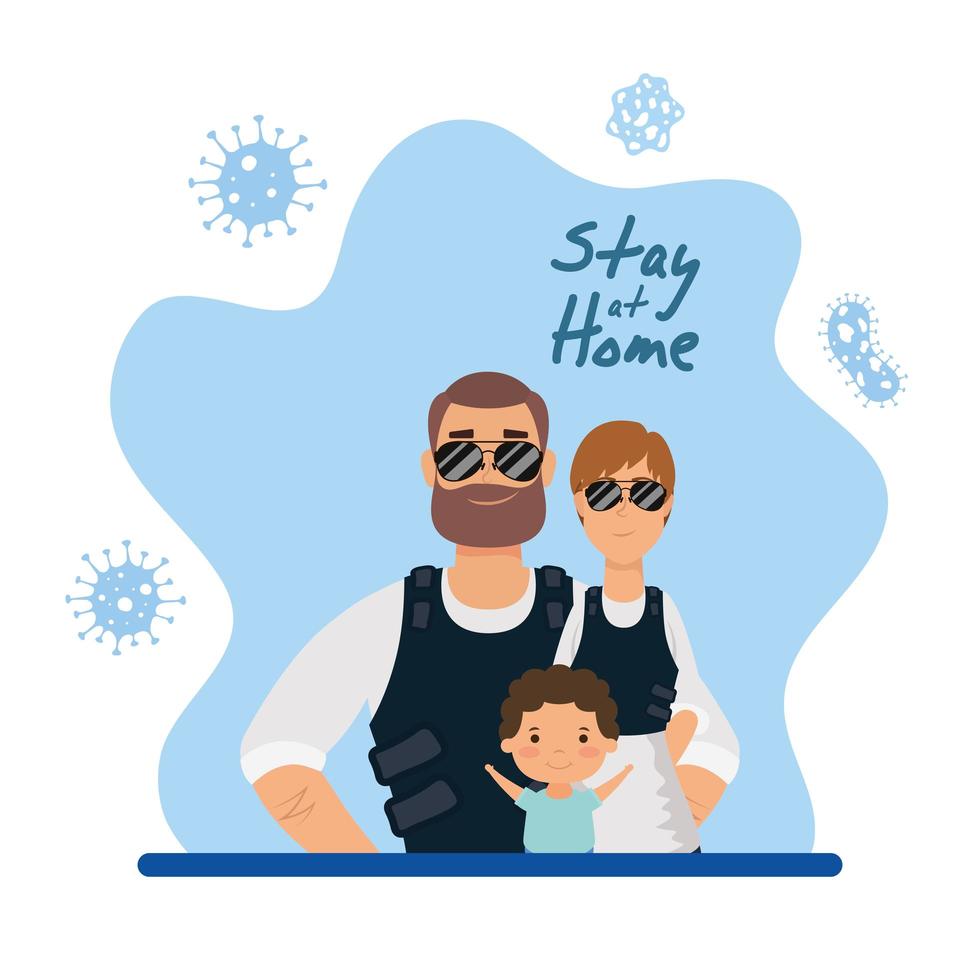 Stay home campaign with happy family at home vector