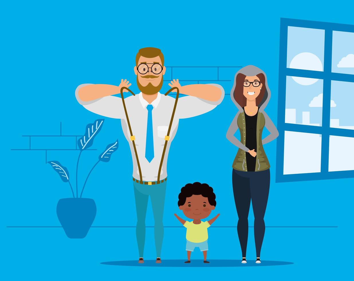 Stay home campaign with happy family at home vector