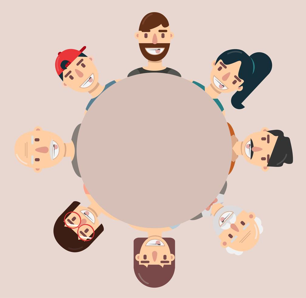 Collection of happy cartoon avatars in a circle vector