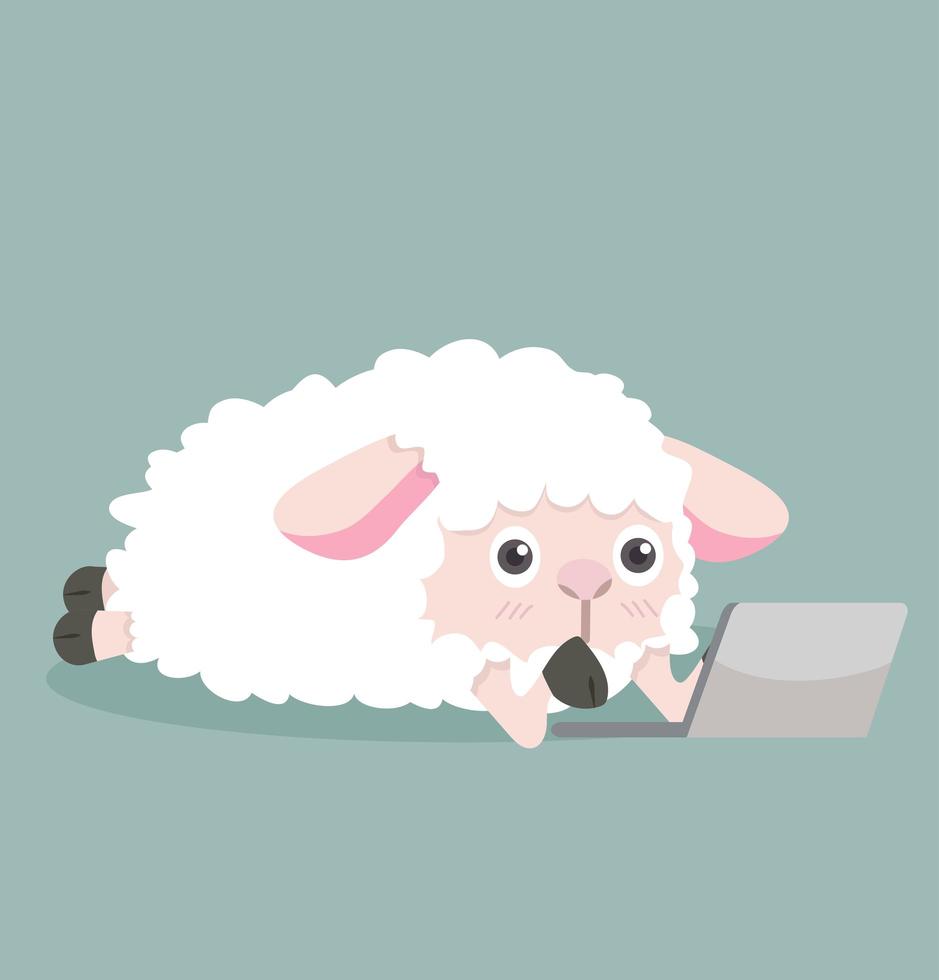 Cute sheep with laptop vector