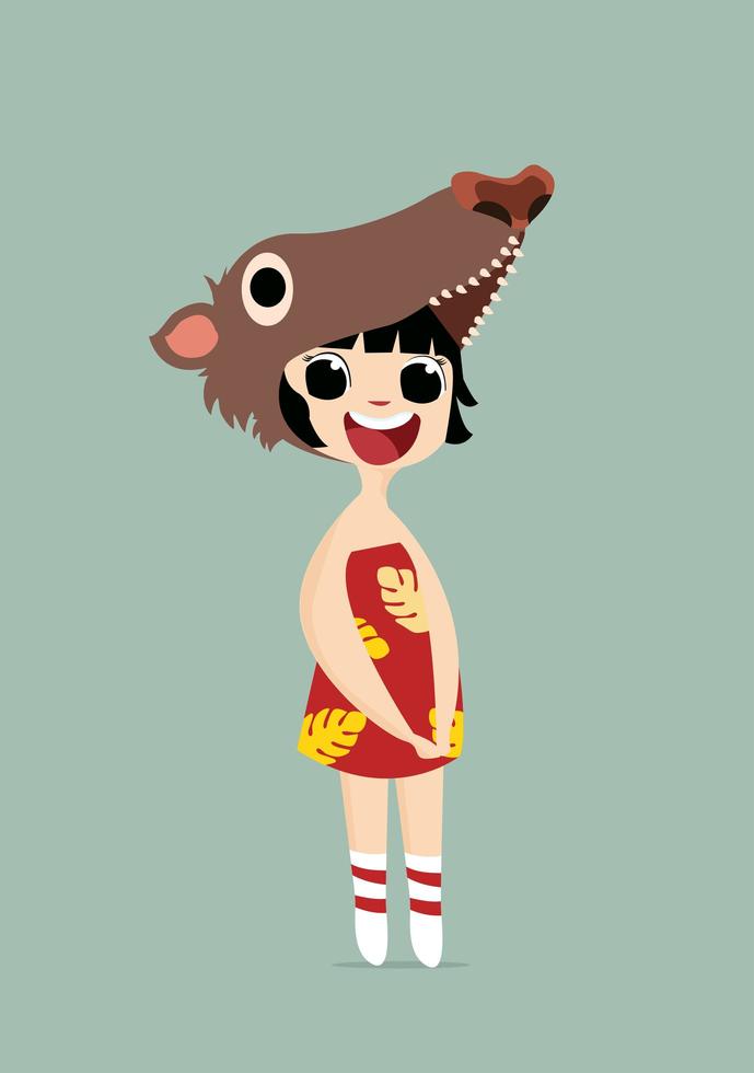 Cute girl wearing a wolf hat vector