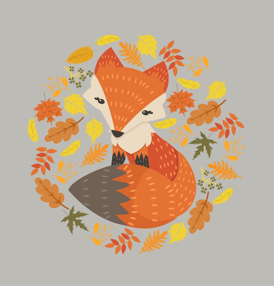 Cute fox surrounded by autumn leaves vector