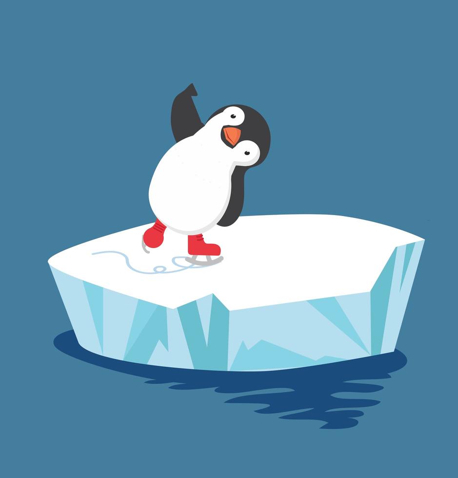 Cute penguin skating around an ice floe vector